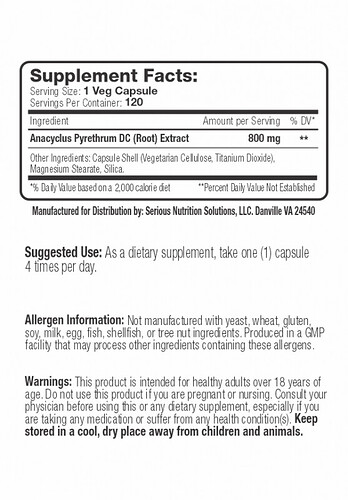 Anacyclus XT Supp Facts, Directions, etc.